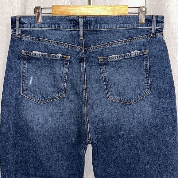 LOFT 14/32 Vintage Dark Blue Wash The Straight Crop Distressed Jeans - Picture 9 of 16